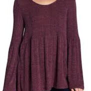 Doe & Rae Plum Bell Sleeve Peplum Top